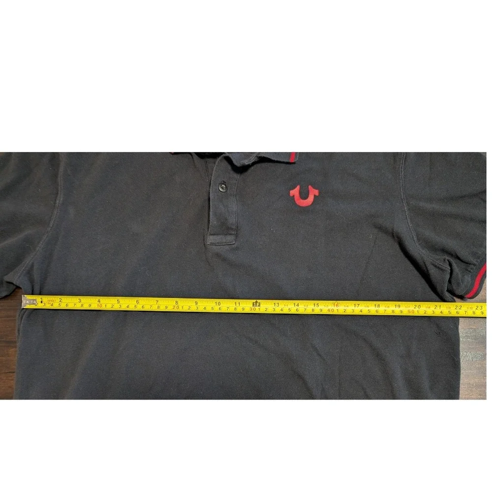 Lot of 2 True Religion Men's Polo Shirts XL Black Red Contrast Stitch Graphic